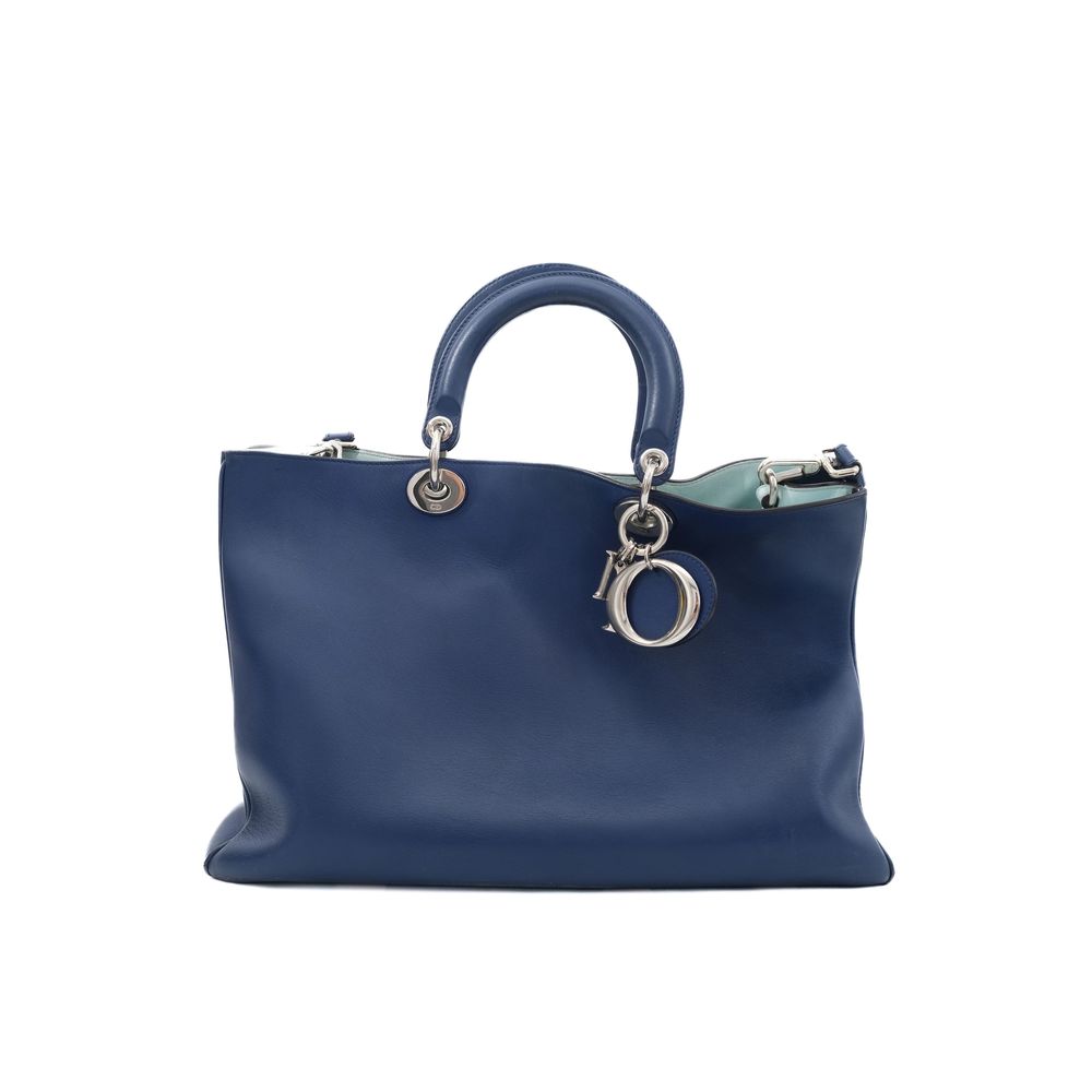 Excellent Dior Blue Leather Handbag with Silver Accents